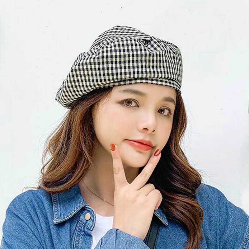 RUHAO Cotton Beret Hat Women Winter Elegant Plaid Stripes Fashion Autumn For Flat Cap Felt Berets | Аксессуары для одежды
