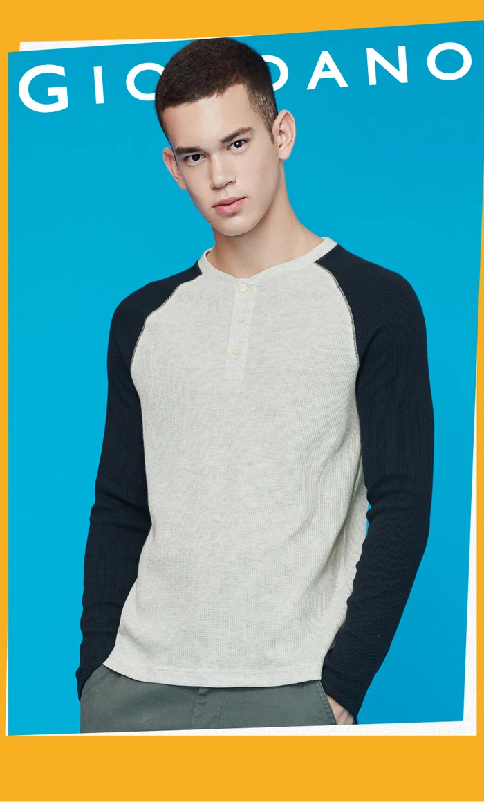 Giordano Мужская футболка с горлышком и вафельным воротником, Camiseta Masculina, контрастный цвет, легкая Толстая Мягкая футболка Poleras Hombre 01029796