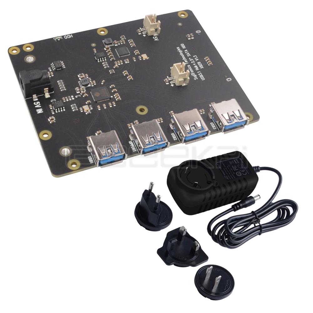 Board and Power GeeekPi Raspberry X828 Штабелируемый 2," SATA HDD/SSD Щит Плата расширения USB3.0 концентратор для Raspberry Pi 4 B/3B+/3B/2B/1B - Цвет: Board and Power