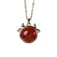 s925 sterling silver gold plating southern red agate pendant retro national tide cute cow birth year chinese zodiac cow pendant