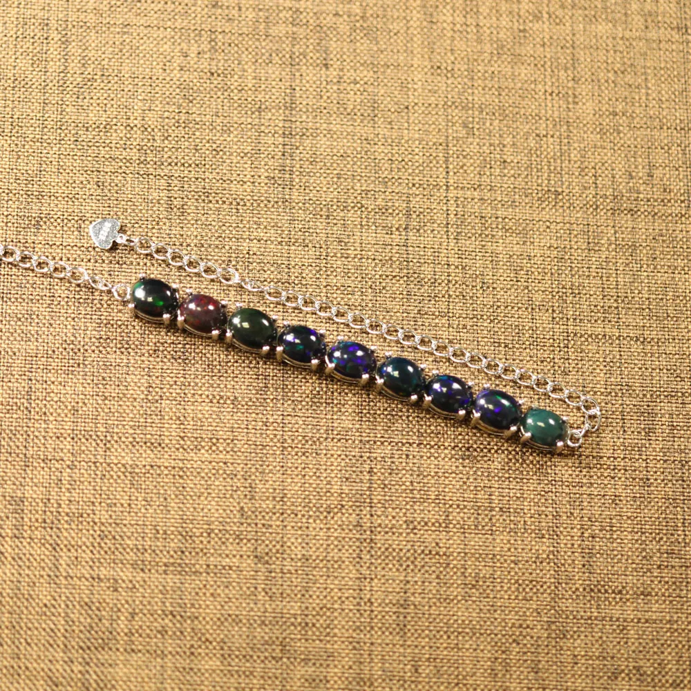 Женский браслет из натурального эфиопского черного опала овальное Ювелирное