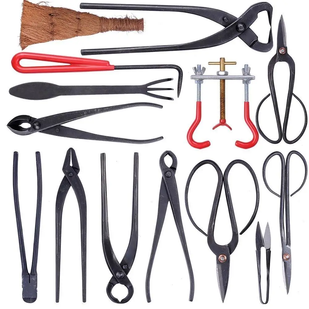 

High quality gardening bonsai tool set multi-function bonsai kit 14 piece set carbon steel cutting kit and tool kit / rolling