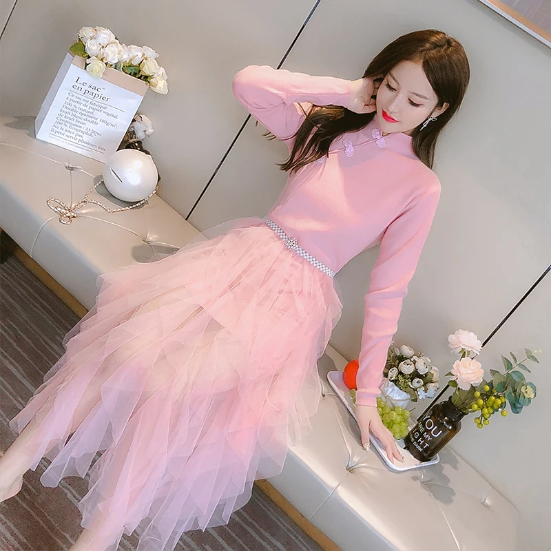 

COIGARSAM женское цельнокроеное корейское платье Чонсам винтажное вязаное Сетчатое платье розового цвета