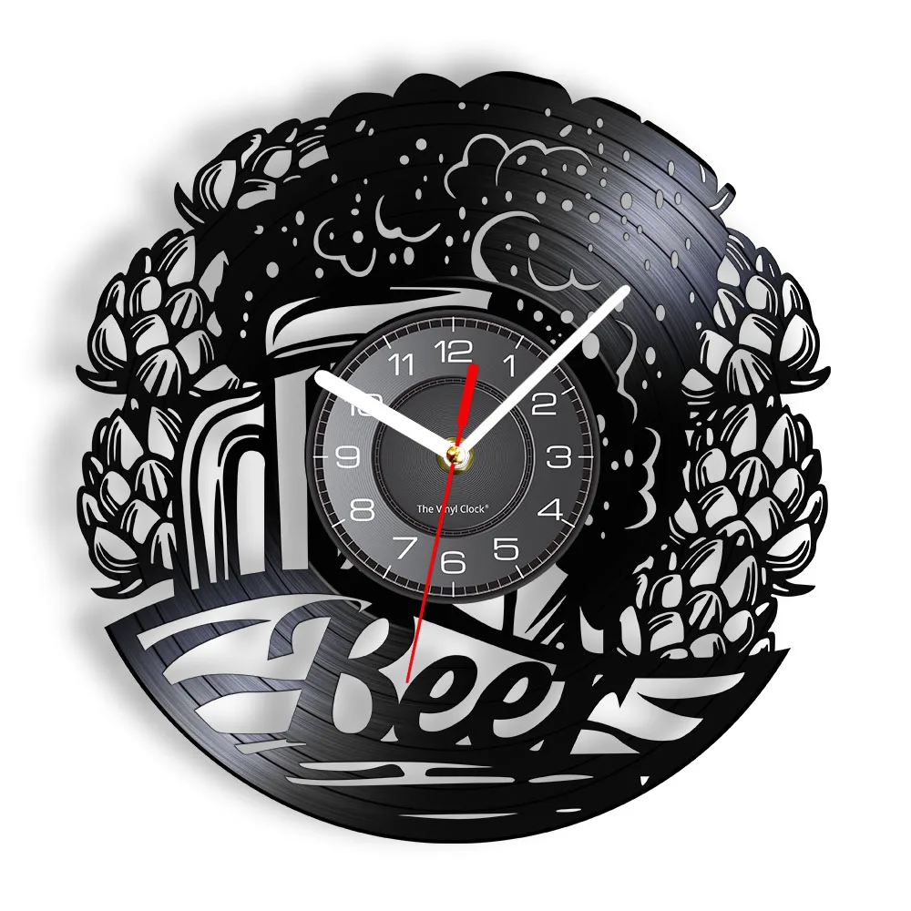 

Beer O' Clock Laser Etched Vinyl Record Wall Clock Home Bar Kitchen Pub Decor Frosty Beer Mug Alcohol Lover Vintage Clock Watch