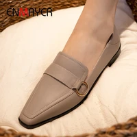 enmayer 2020 genuine leather square toe high heels elegant luxury women shoes slip on square heel basic pumps women shoes 34 39