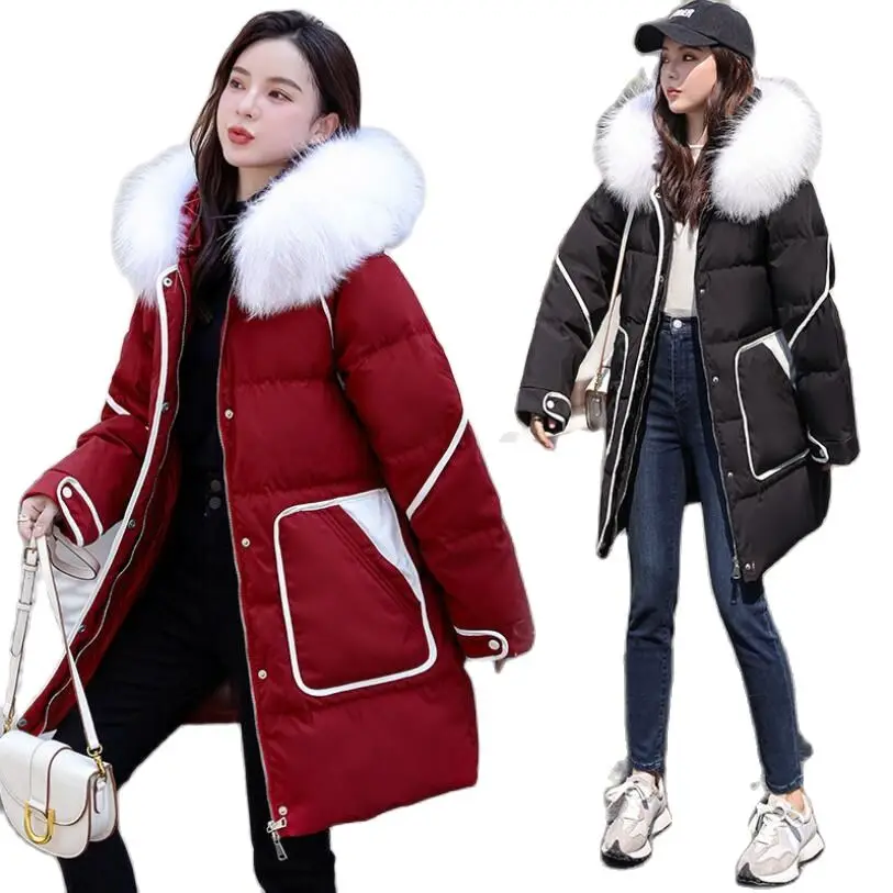 

Winter Pregnant Jacket White Duck Down Big Raccoon Fur Collar Fashion Mom Thick Warm Windbreaker L XL-5XL Women Coat 50kg-125kg