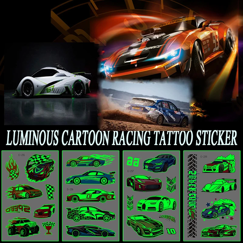 Новинка гоночные водонепроницаемые Временные татуировки для мальчиков наклейки
