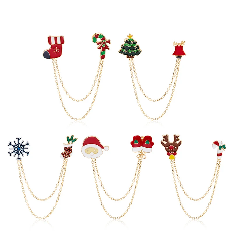 

Blucome Cute Christmas Series Brooch Enamal Chain Pin for Suit Sweater Bag Scarf Hijab Lapel Pins Casual Jewelry New Year Gifts.