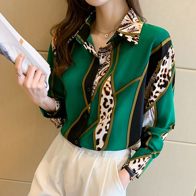 

Женская шифоновая рубашка с леопардовым принтом, с длинным рукавом