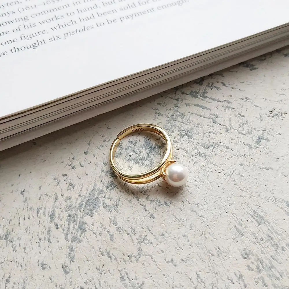 E Jewelry, 925, серебряное, элегантное, золотое, двойное кольцо для женщин, круглый жемчуг, позолота, для женщин, вечерние, элегантные кольца, ювелирное изделие