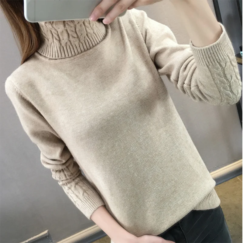 Women Winter Sweater New Sleeve Elastic Knit Large Size Pullover Female Turtleneck Solid Color Long Casual Sweate | Женская одежда