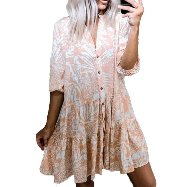 

2021 New Amazon wish independent station popular women's Floral Cotton Dress