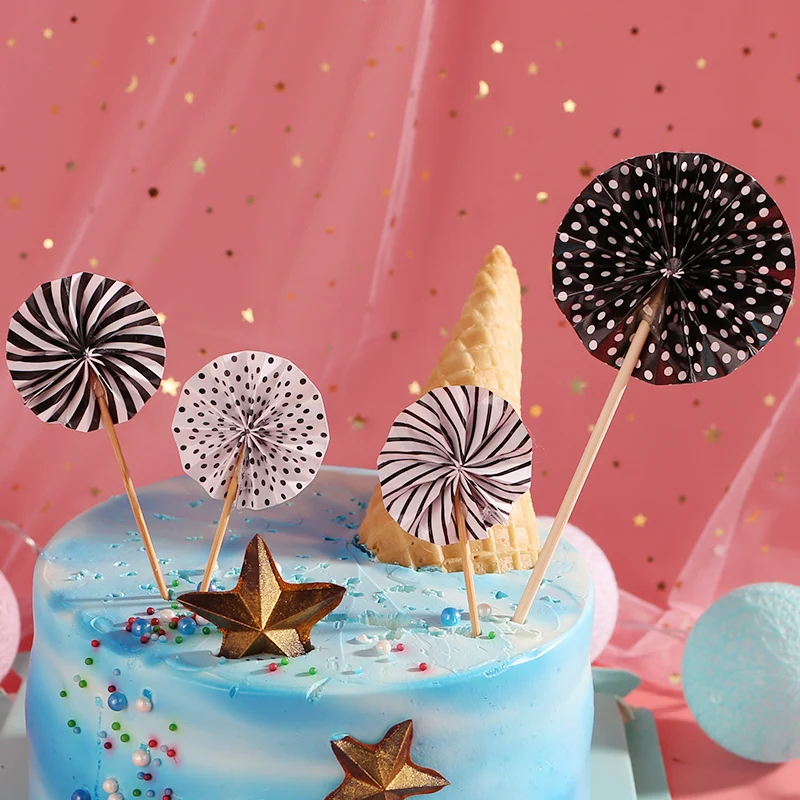 4 шт./лот мини-бумажный веер для торта Топпер кексов детские украшения на день