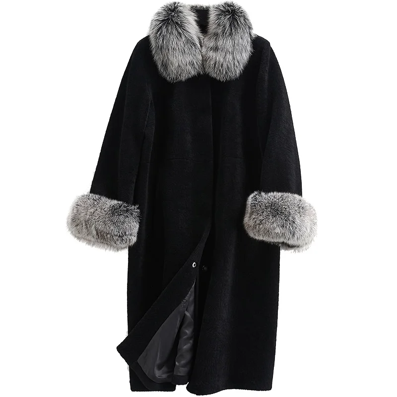 

Женская уличная шуба из 100%-ной шерсти с воротником из лисьего меха