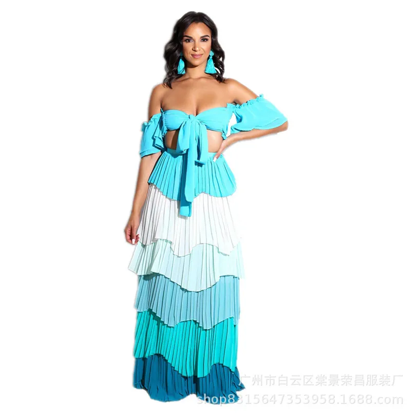 Женский укороченный топ с открытыми плечами и завязками плиссированные юбки