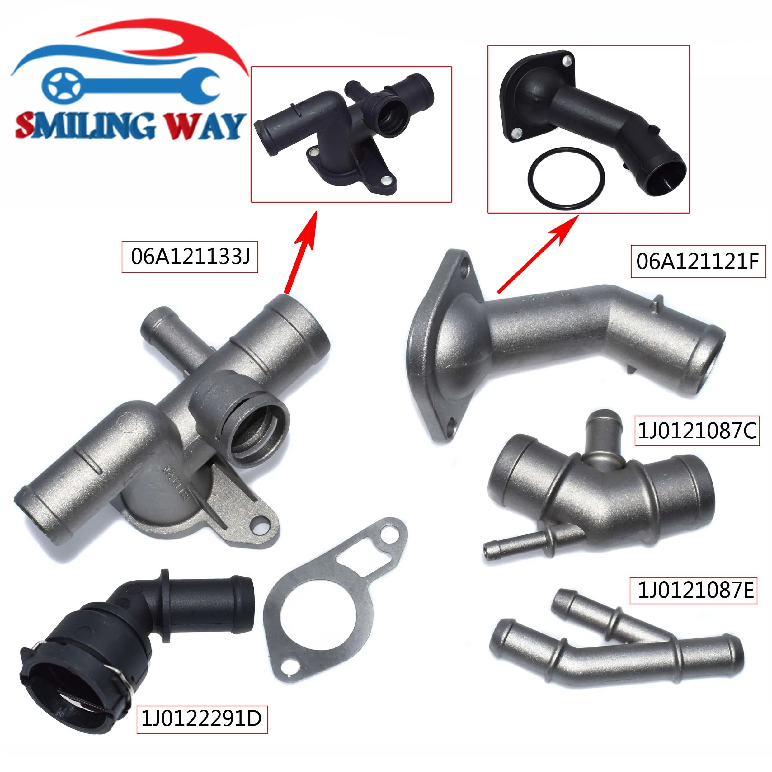 Aluminum Coolant Thermostat Radiator Water Flange Pipe Connector For Audi VW A3 TT Skoda Seat Bora Golf Jetta 1.8T 1J0121087C