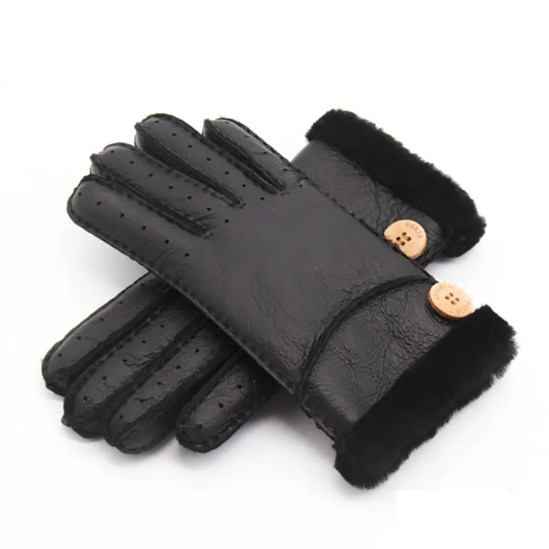 

New Winter Women Warm Fur Gloves Ladies Elegant Genuine Leather Gloves Women's Wool Mittens Outdoor Riding Gloves