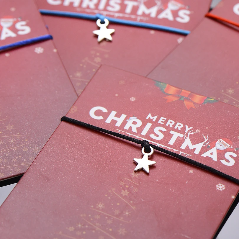 Трендовые милые рождественские открытки серебряные браслеты-шармы со звездами
