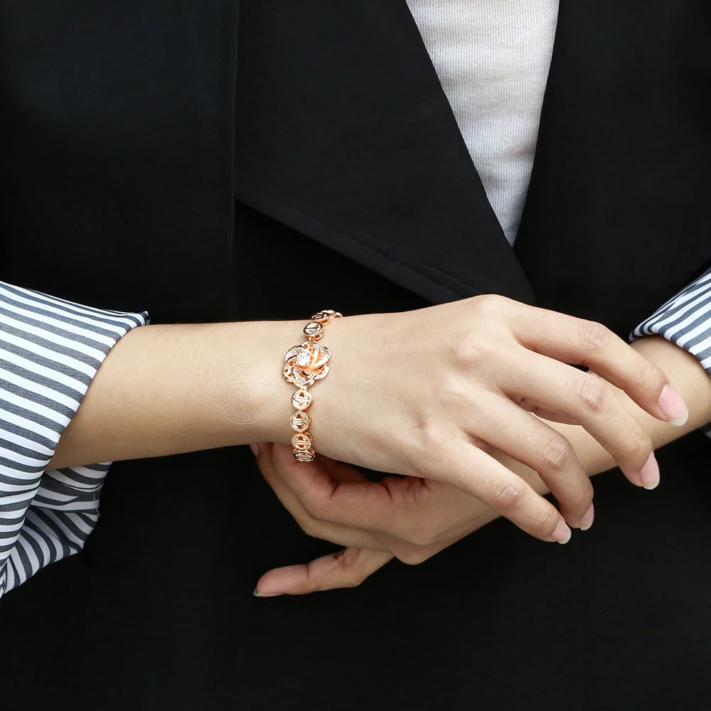 585 браслеты из розового золота Подвеска со стразами в виде цветка браслет для