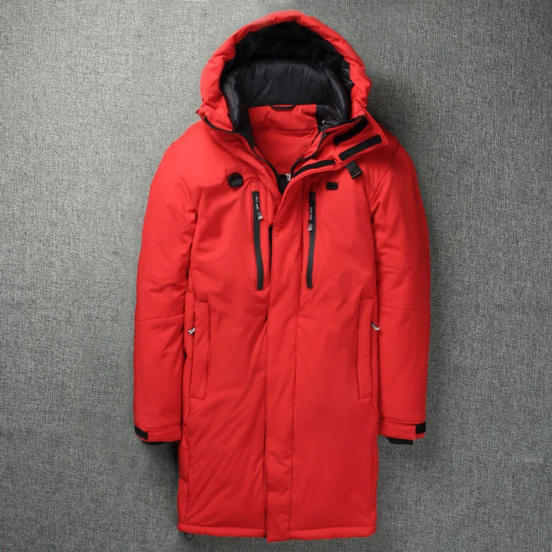 2019 Зимний пуховик Мужское пальто с капюшоном длинная парка на белом утином пуху