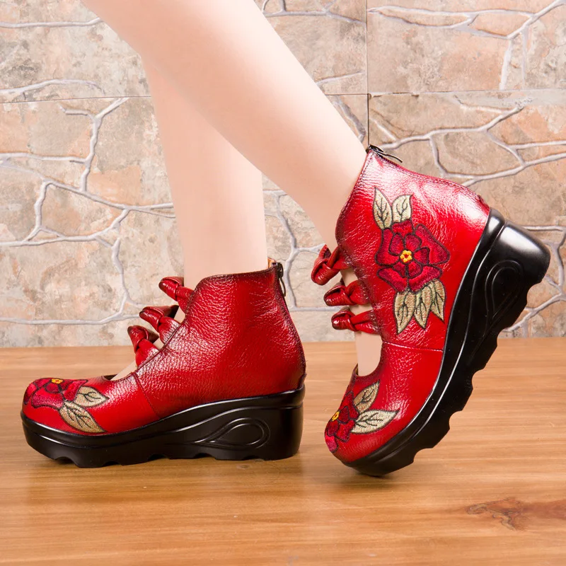 Женские туфли из натуральной кожи с вышивкой на высоком каблуке | Обувь