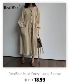 RealShe, женские платья, v-образный вырез, половина рукава, пуговицы, оборки, женское макси платье, весна, повседневное, модное, одноцветное, женское платье, элегантное