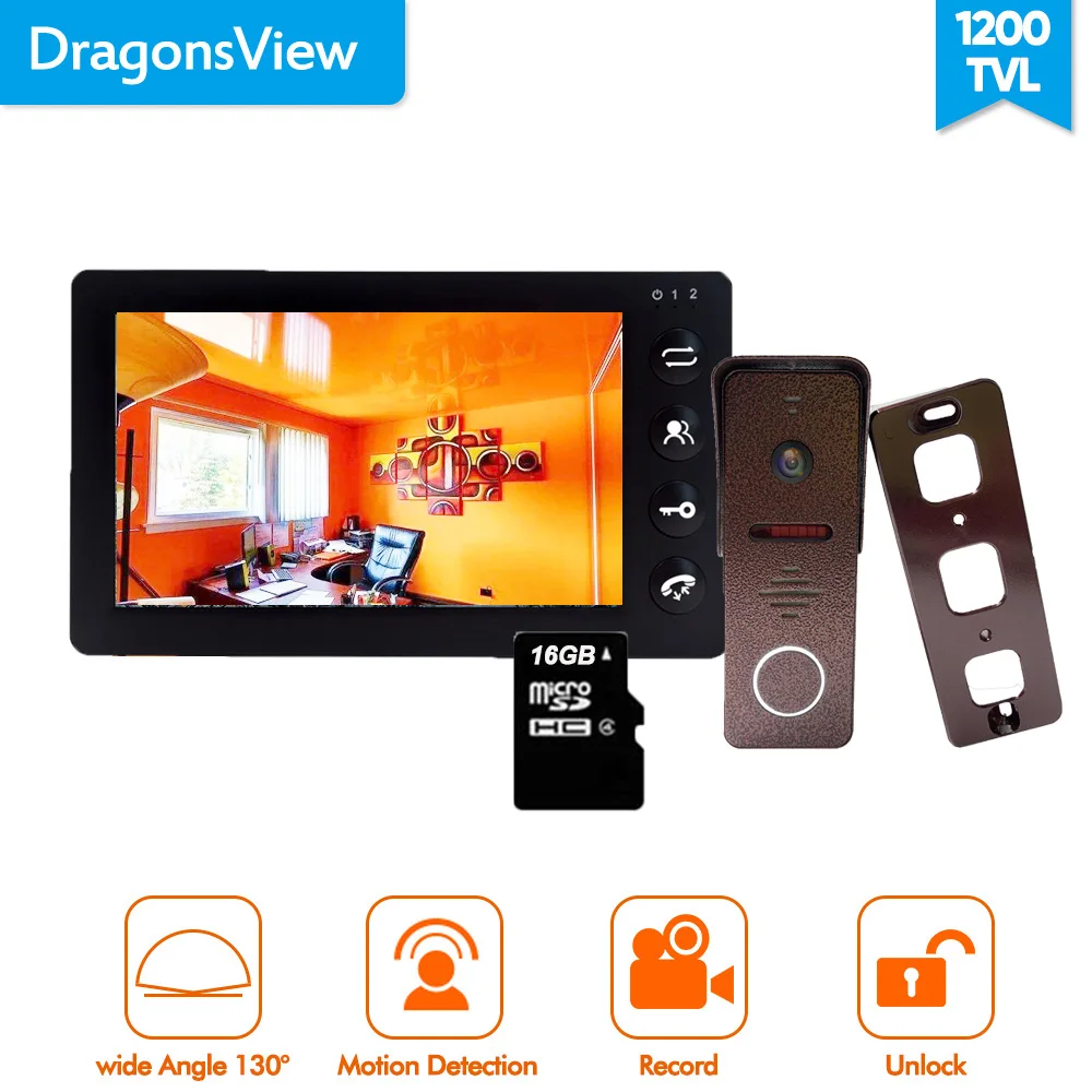 

Dragonsview 7 Inch Video Intercom System Record Door Phone Doorbell with Camera Wide Angle 2.3mm Lens 1200TVL Motion Detection