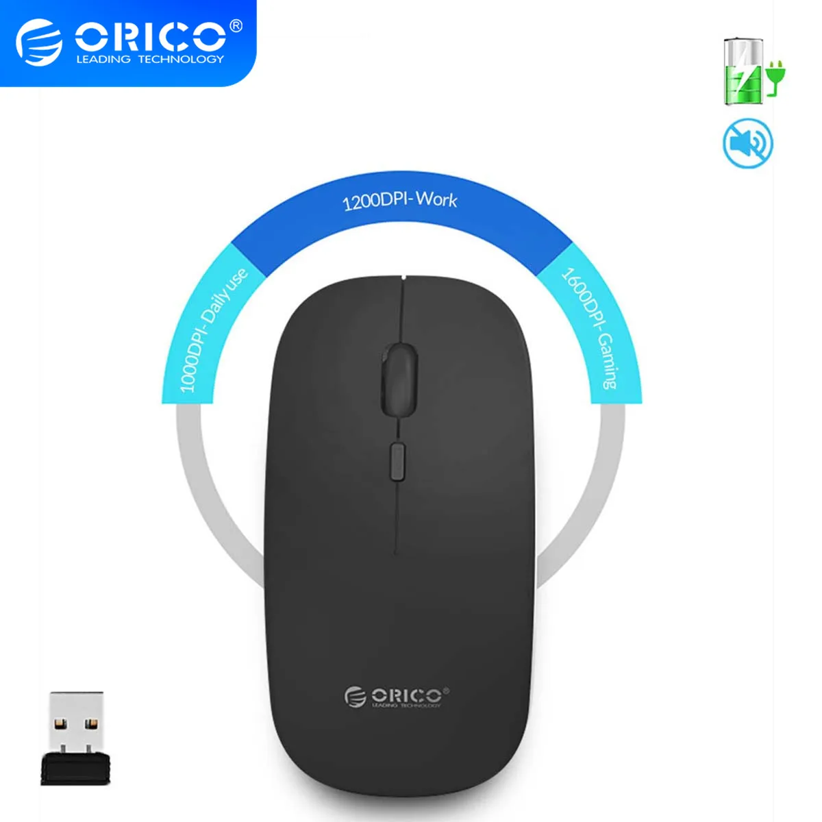 Беспроводная компьютерная мышь ORICO бесшумная мини USB 2 4 ГГц перезаряжаемая