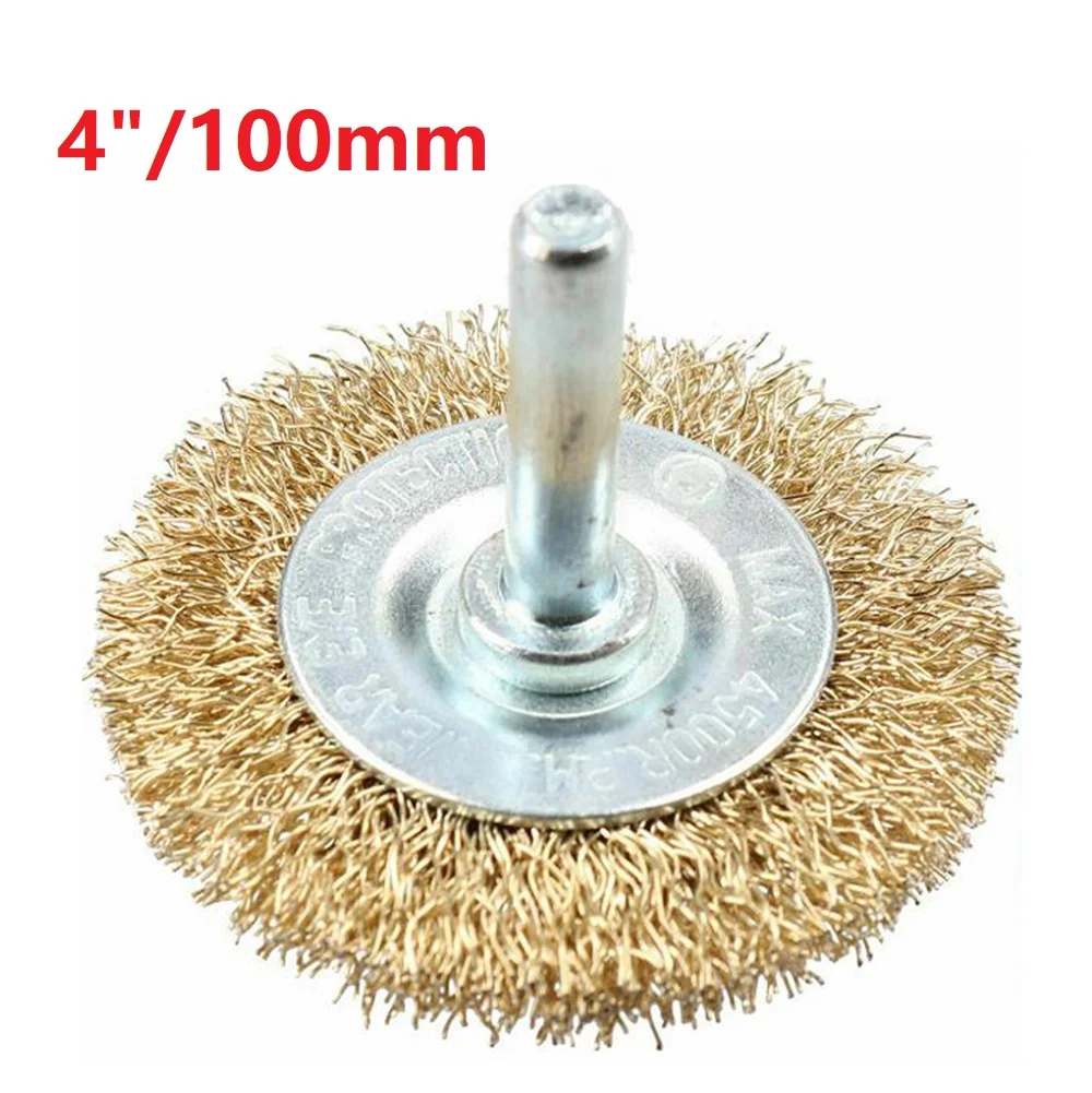 

Brass-plated steel 1/4\" Shank Brass Plated Wire Brush 4 inch/100mm Wire Wheel