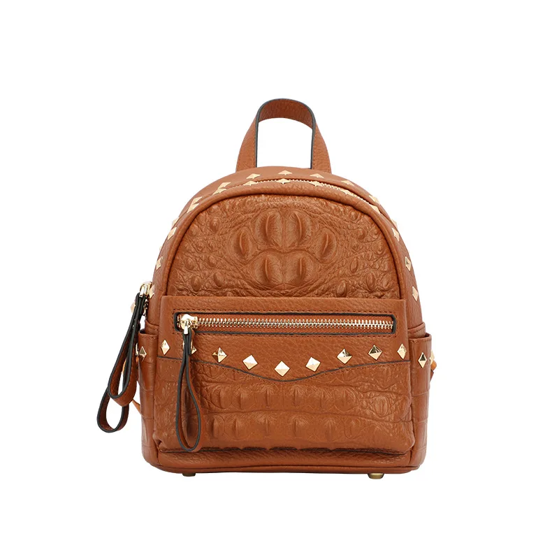 

OLN Brand Women's Mini Tassel Backpack Fashion Designer Soft Crocodile Cow Leather Rivet Backpacks Women Alligator School Girl