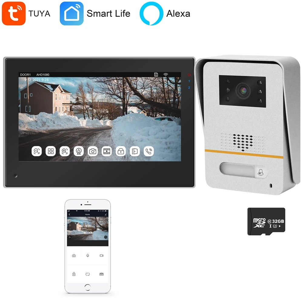 

Видеодомофон Alexa с Wi-Fi для дома, умный домофон с сенсорным экраном для квартиры, дверной звонок, камера, 2 электронных замка