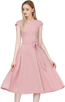 feecolor ladies round neck sleeveless bow tie belt dress prom swing cocktail party