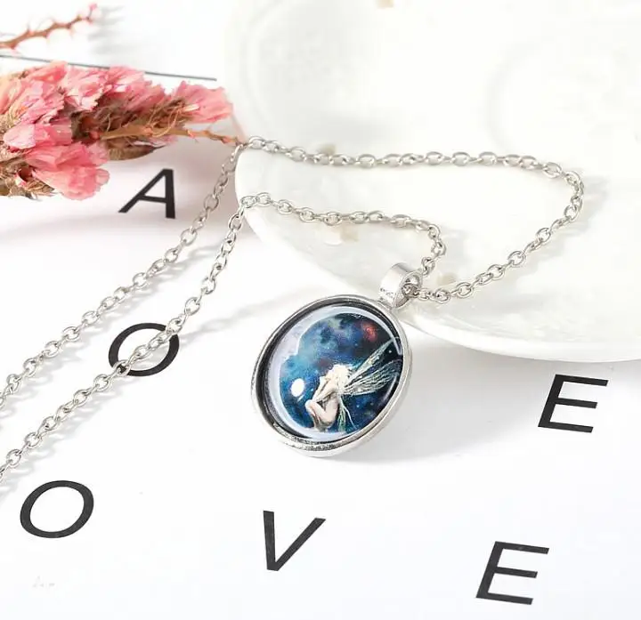 Новый стиль Модные серьги Фея на Луне стекло кабошон кулон ожерелье