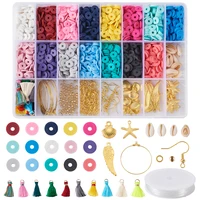 handmade polymer clay beads shell beads kit earring hooks pendants crystal thread box for jewelry making diy dangle earring set