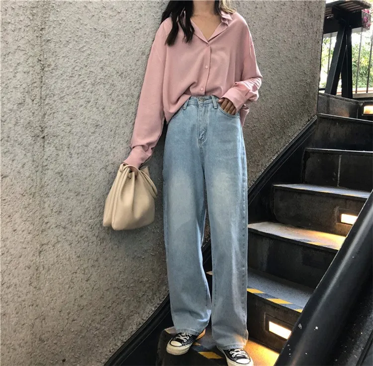 Korean Style High Waist Wide Leg Denim Pants Autumn Winter Casual Jeans Loose Full Length Women Trousers |