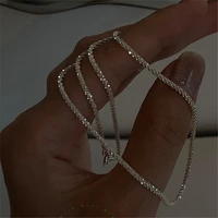 simple korean silver color chain choker necklace for women moon butterfly pendant lady wedding party jewelry neck accessory gift