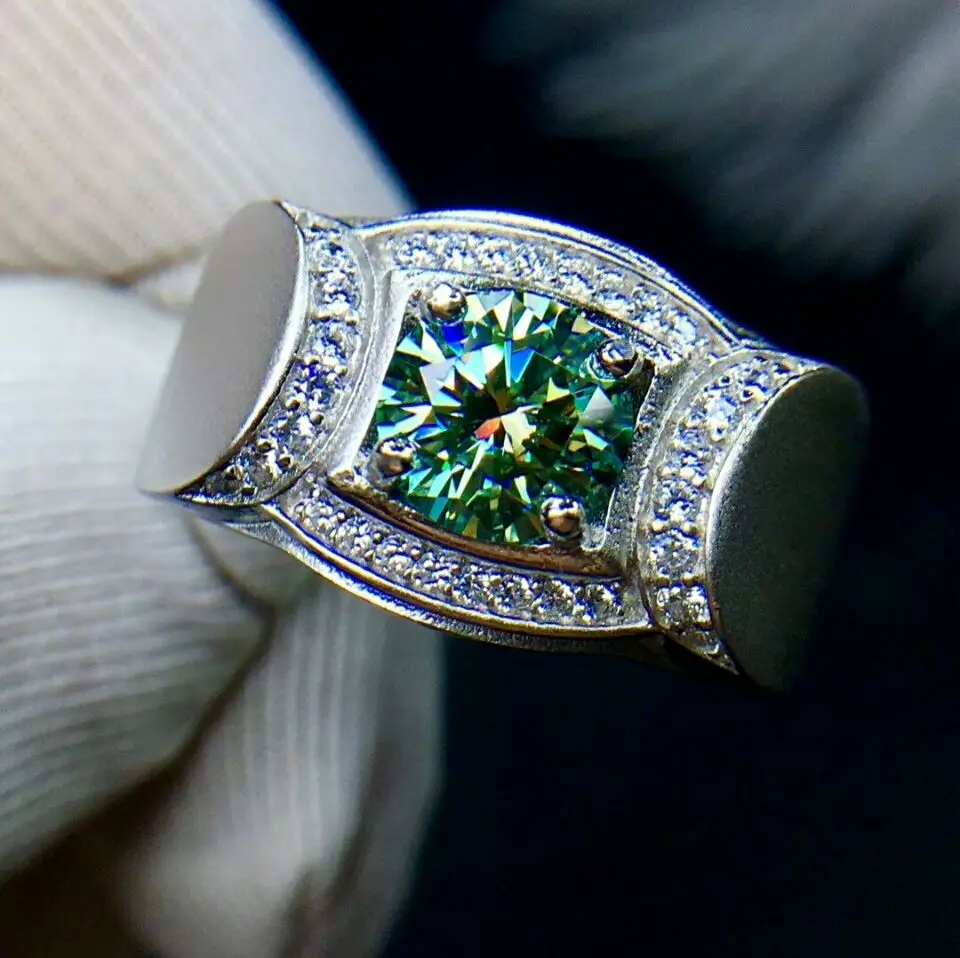 

MeiBaPJ сверкающие зеленый синтетический драгоценный камень кольцо с бриллиантом для Для мужчин 925 пробы серебро хорошее ювелирное изделие дл...