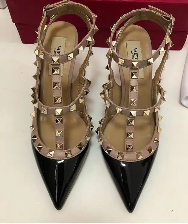 

leather cage heels Point toe Buckled ankle strap Designer Women High Heel Pointed Sandals studs Rivets Genuine Leather 6 8 10cm