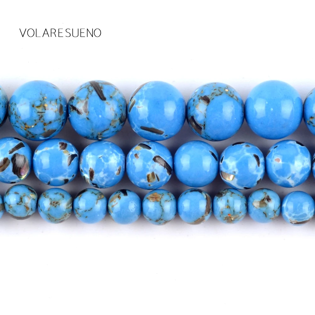 Натуральный голубой бирюзовый камень Круглые бусины для изготовления ювелирных