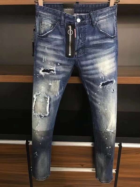 

2021 модные трендовые патчи Dsquared2 с рисунком в горошек мужские мотоциклетные джинсы * 9615