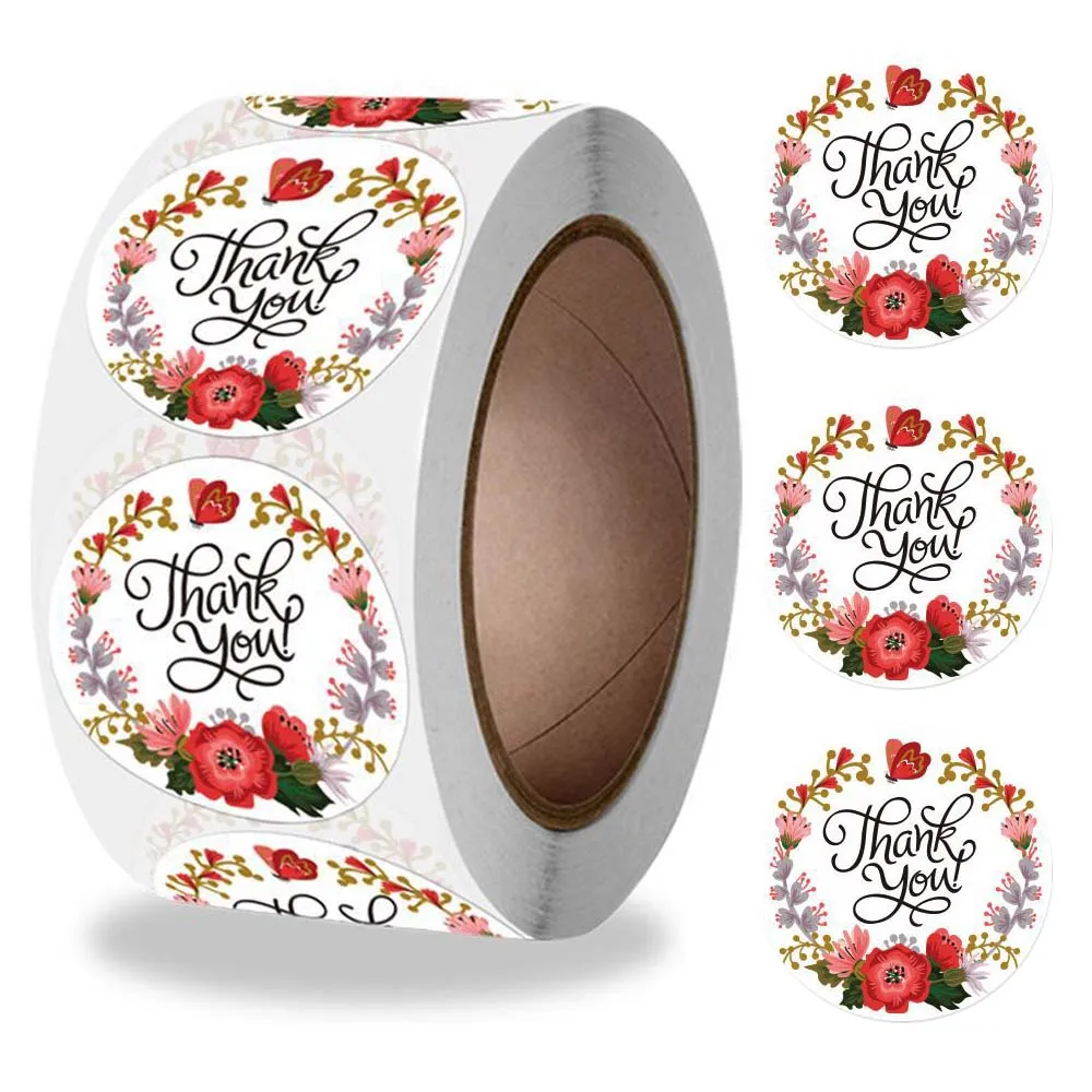 500 шт./рулон с красным цветком Спасибо наклейки одежда для свадьбы дня рождения
