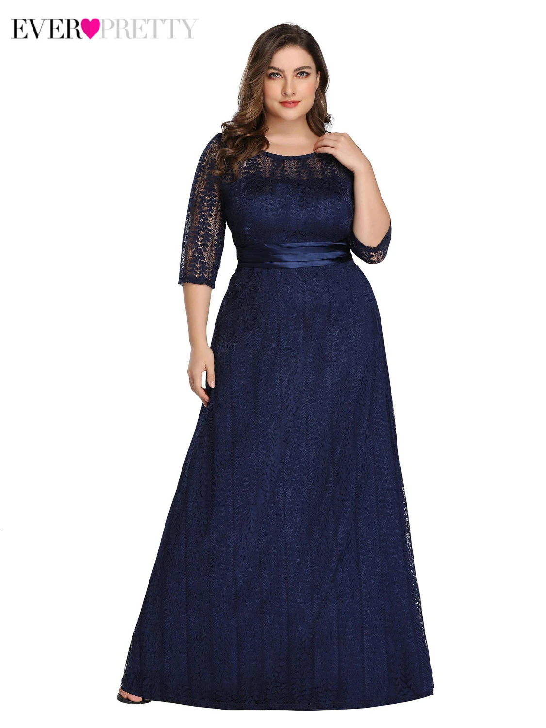 Платья для выпускного вечера размера плюс Ever Pretty Sexy A-Line Lace Half Sleeve Серые Вечерние платья зимние длинные платья
