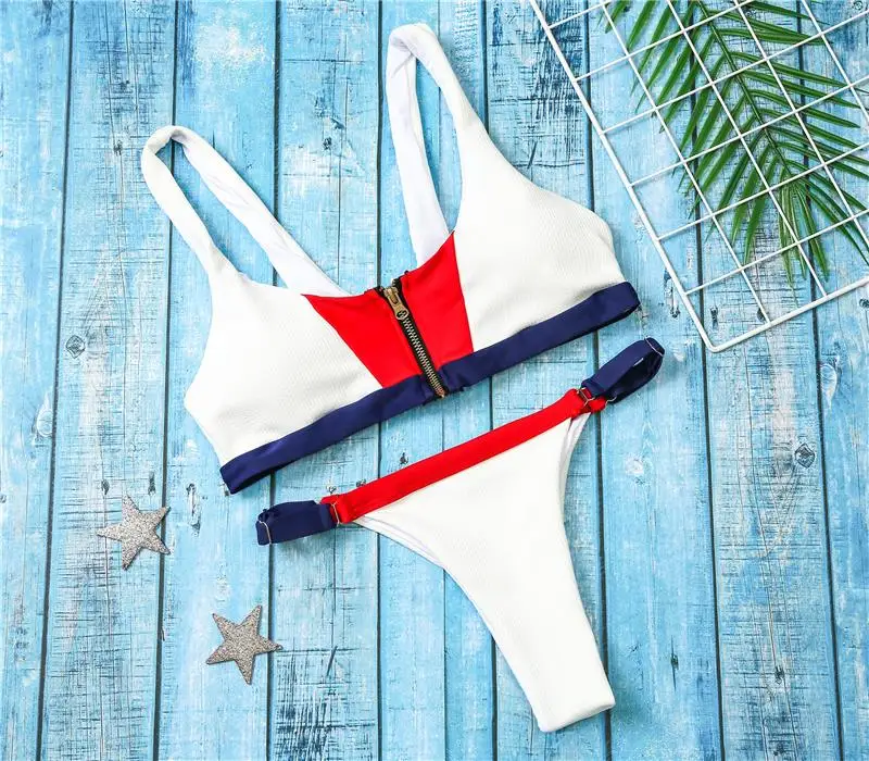 Новинка 2020 сексуальное бикини на молнии с контрастной строчкой два предмета