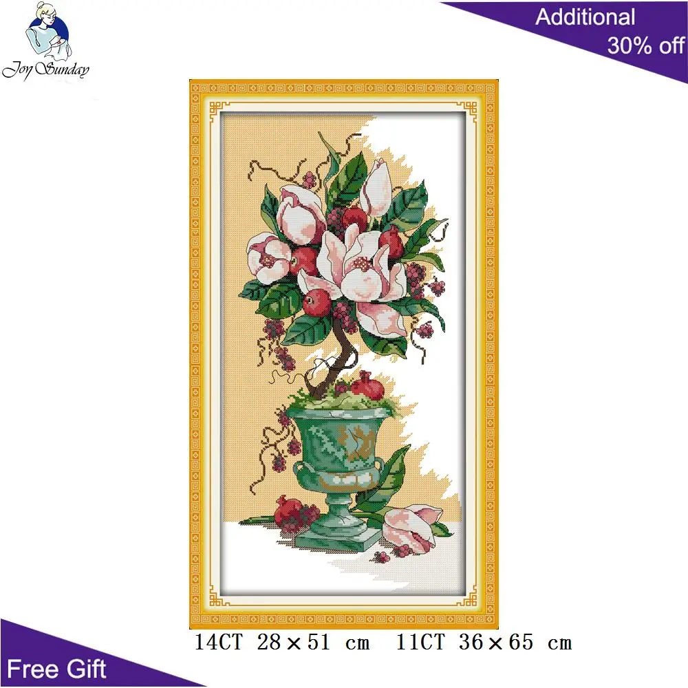 

Joy Sunday The Fruit And Flowers J210 Counted Stamped Lotus Pomegranate Needlework Embroidery DIY Home Decor Cross Stitch kits