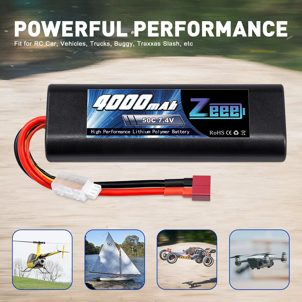 Zeee-bater&iacute;a Lipo de 7,4 V, 50C, 4000mAh, con enchufe Deans, carcasa r&iacute;gida 2S, para coche, cami&oacute;n, Helic&oacute;ptero, Avi&oacute;n a control remoto-4