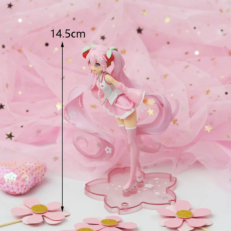 

14cm Anime Pink Sakura Kawaii Action Figures Toys Hatsune Miku Collectible Model For Girls Gifts Otaku Welfare Cartoon Toy