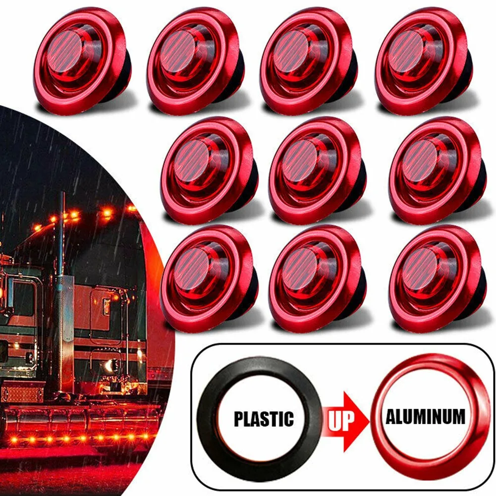 

ABS+Aluminum Ring 10x Red 3/4'' Round LED Bullet Side Marker Indicator Light Truck Trailer 12V 24V