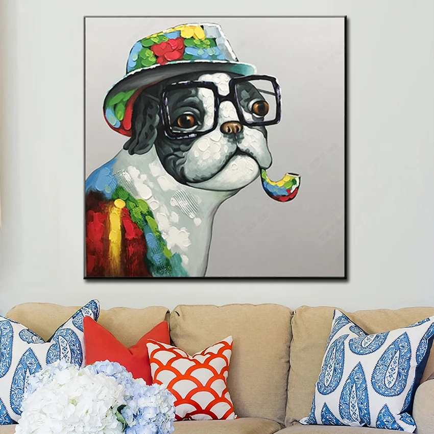 

Newest Cartoon Dog Oil Painting Hand Painted Animal Pet Canvas Wall Art Paintings Art Wall Hanging Pictures For Kids Room Decor
