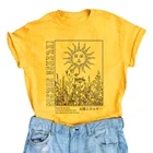 Kuakuayu HJN солнечные растения принт в винтажном стиле, в стиле Бохо Стиль шикарная футболка для женщин, с подкладкой, Ретро стиль, хлопковая футболка с короткими рукавами, футболка Топы с графическим принтом, футболки для девочек