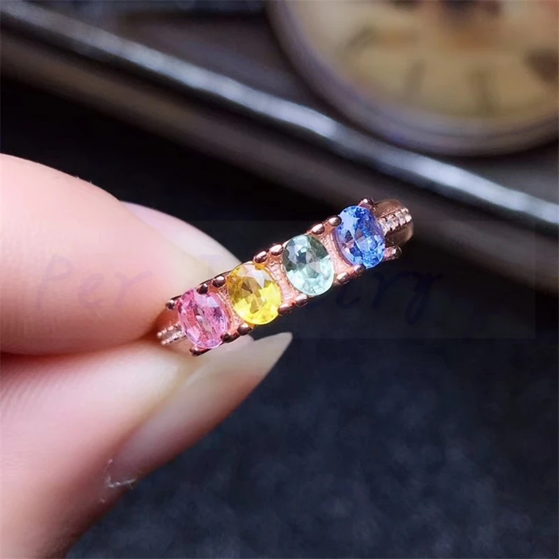 plated rose gold Натуральное настоящее кольцо с синим сапфиром,, Стерлинговое Серебро 925 пробы 0.35ct* 4 шт драгоценных камней для мужчин или женщин# R991217 - Цвет камня: plated rose gold